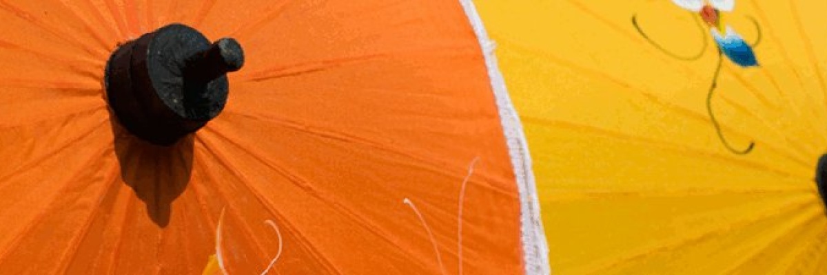Artificial Silk, Fabric Umbrellas - Orange & Yellow