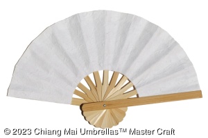 White paper hand fan with a natural frame