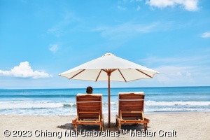 Image - Beach Umbrella in White with Double Decks 